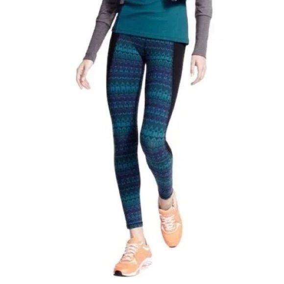 ALO Yoga Pants - ALO Yoga Illusion 3 Leggings Black/Teal Green Tribal Abstract Print Size Small